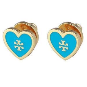 NWOT Tory Burch Gold Logo, Light Blue Enamel Heart Stud Earring’s